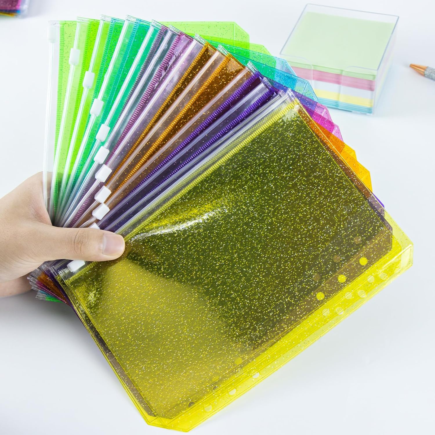 Ring Binder Box - أغلفة بلاستيكية جديدة بجيوب بسحاب لامعة