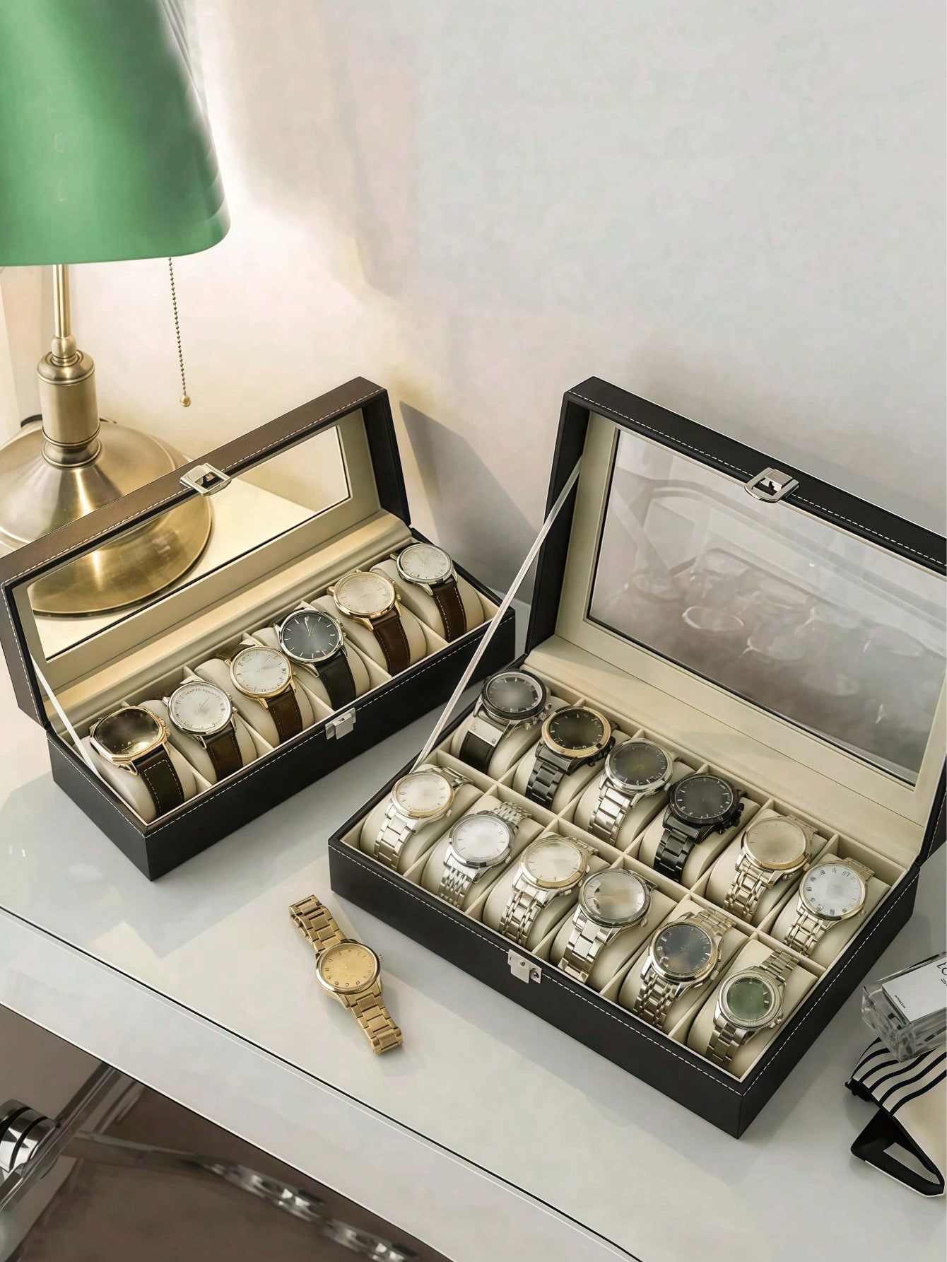صندوق ساعات جلدي مع قفل، علبة  - مراجعة Cable Box Organizer وسعره